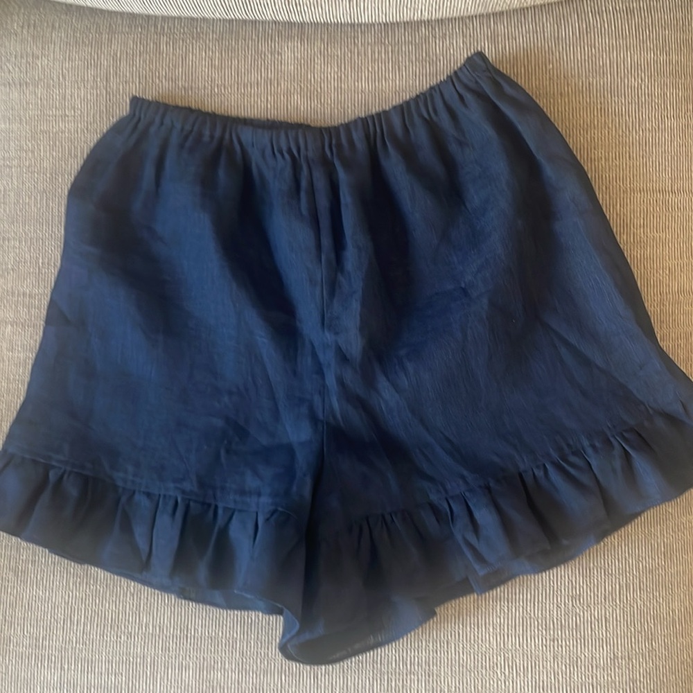 Sleeper 100% Linen Ruffle Lounge Short Navy XS - Picture 3 of 5